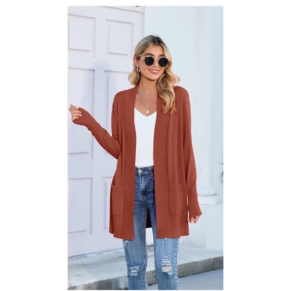 SUEANI Women's Open Front Long Sleeve Knit Classic Sweaters Cardigan w Pockets